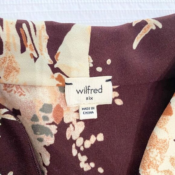 ARITZIA WILFRED BURGUNDY FLORAL FAUX WRAP SURPLICE BELTED MINI DRESS - 6 - Picture 7 of 11